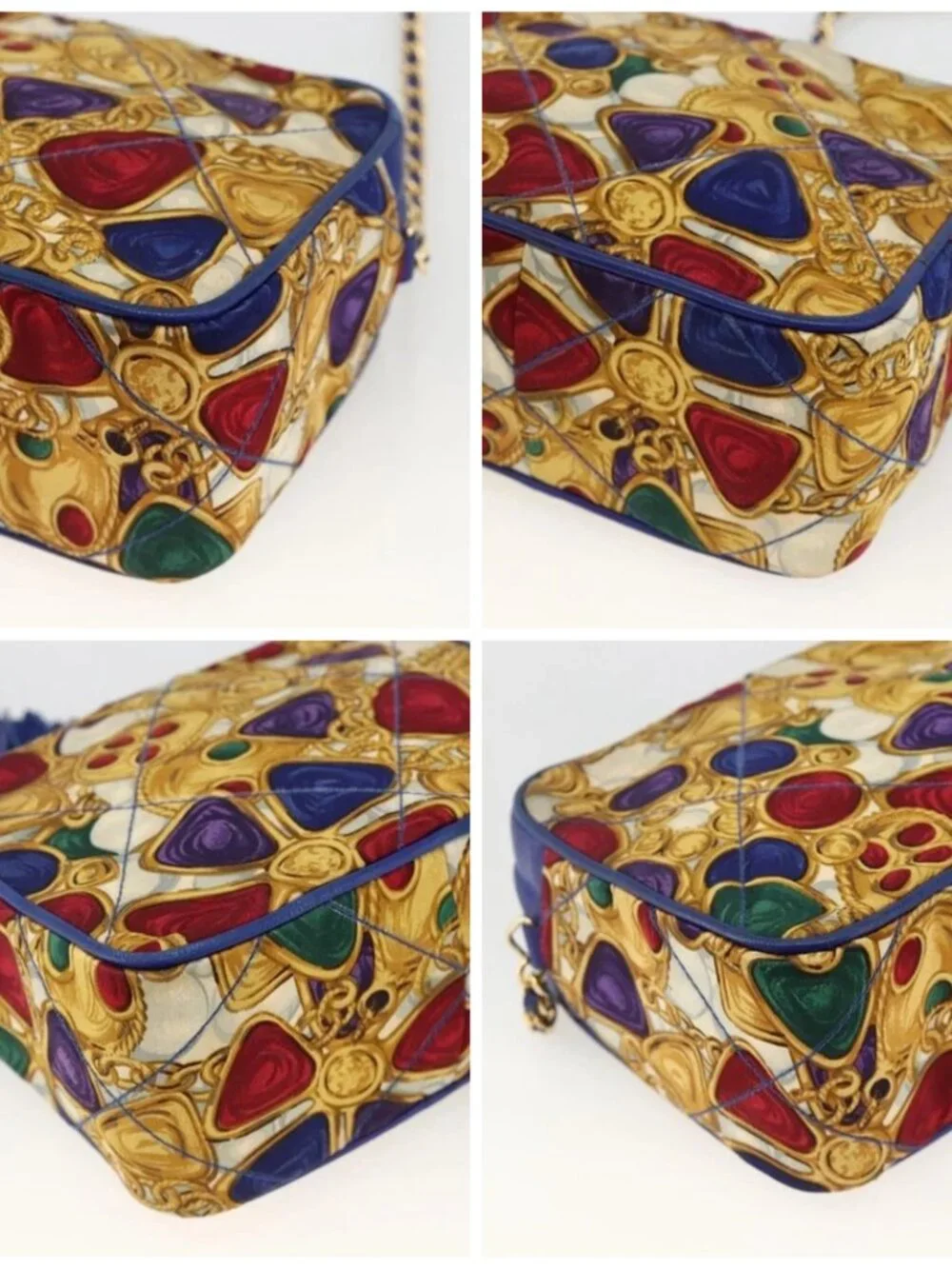 CHANEL Matelasse Chain Shoulder Bag Satin Blue Gold CC Auth BAZ668V
